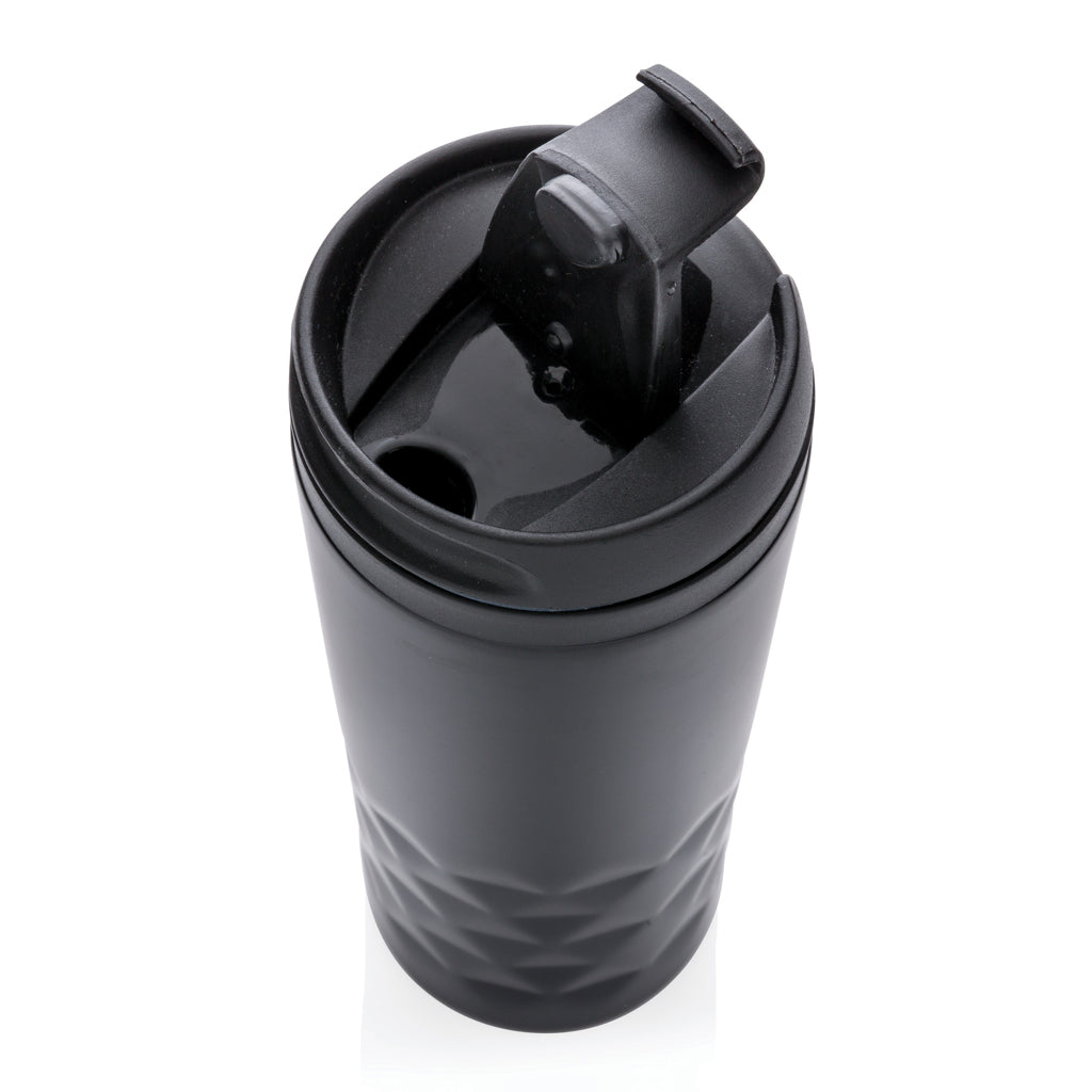 Sleek Black Geometric Stainless Steel Travel Tumbler Mug 10oz Capacity