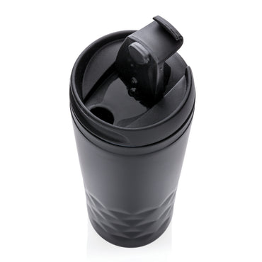 Sleek Black Geometric Stainless Steel Travel Tumbler Mug 10oz Capacity