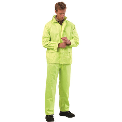 ProChoice Hi-Vis Rainsuit: Durable PVC/Polyester, Elastic Cuffs, Hood, Pockets for Work