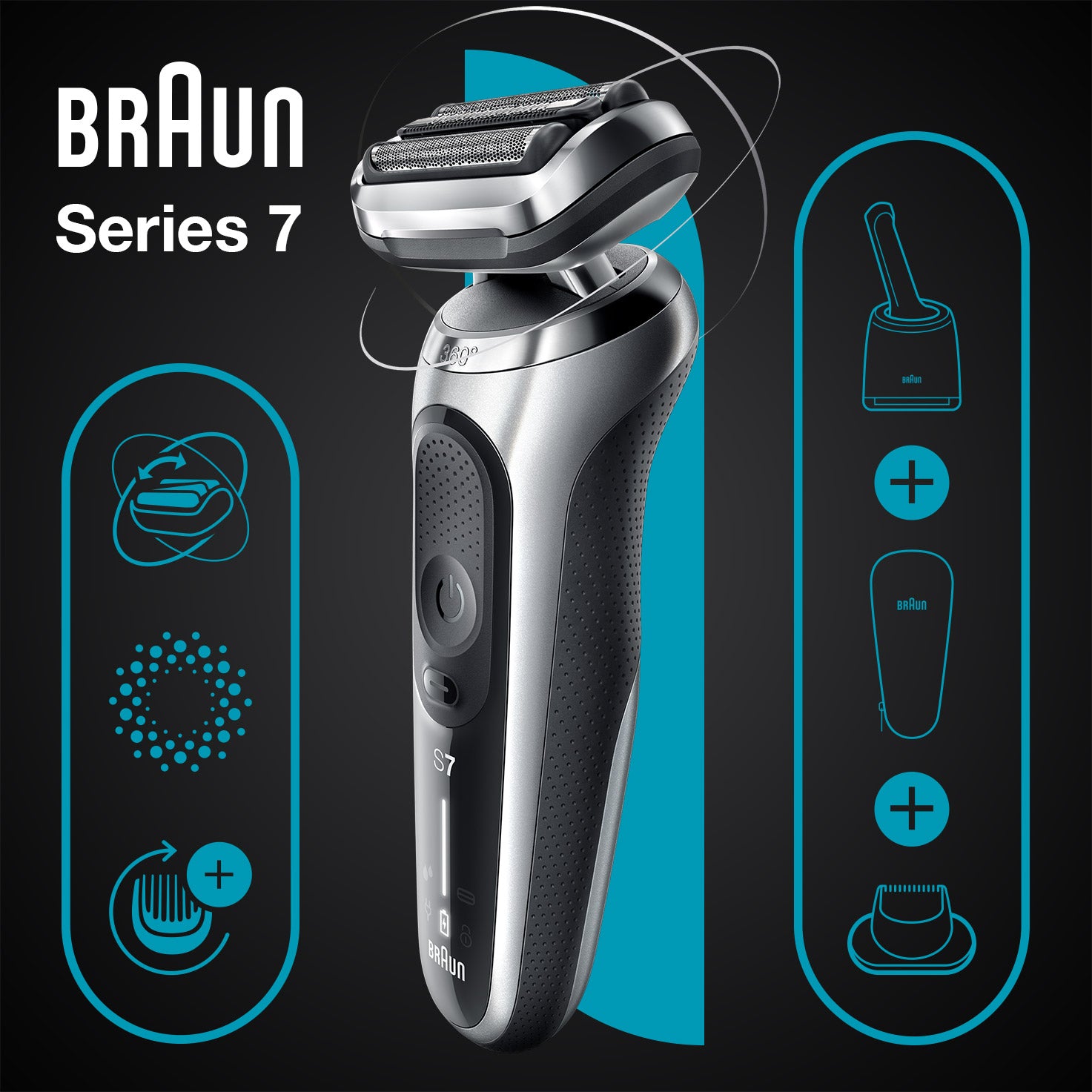 Braun Series 7 71-S7200cc Electric Shaver for Men, Wet & Dry, 360° Flex Head