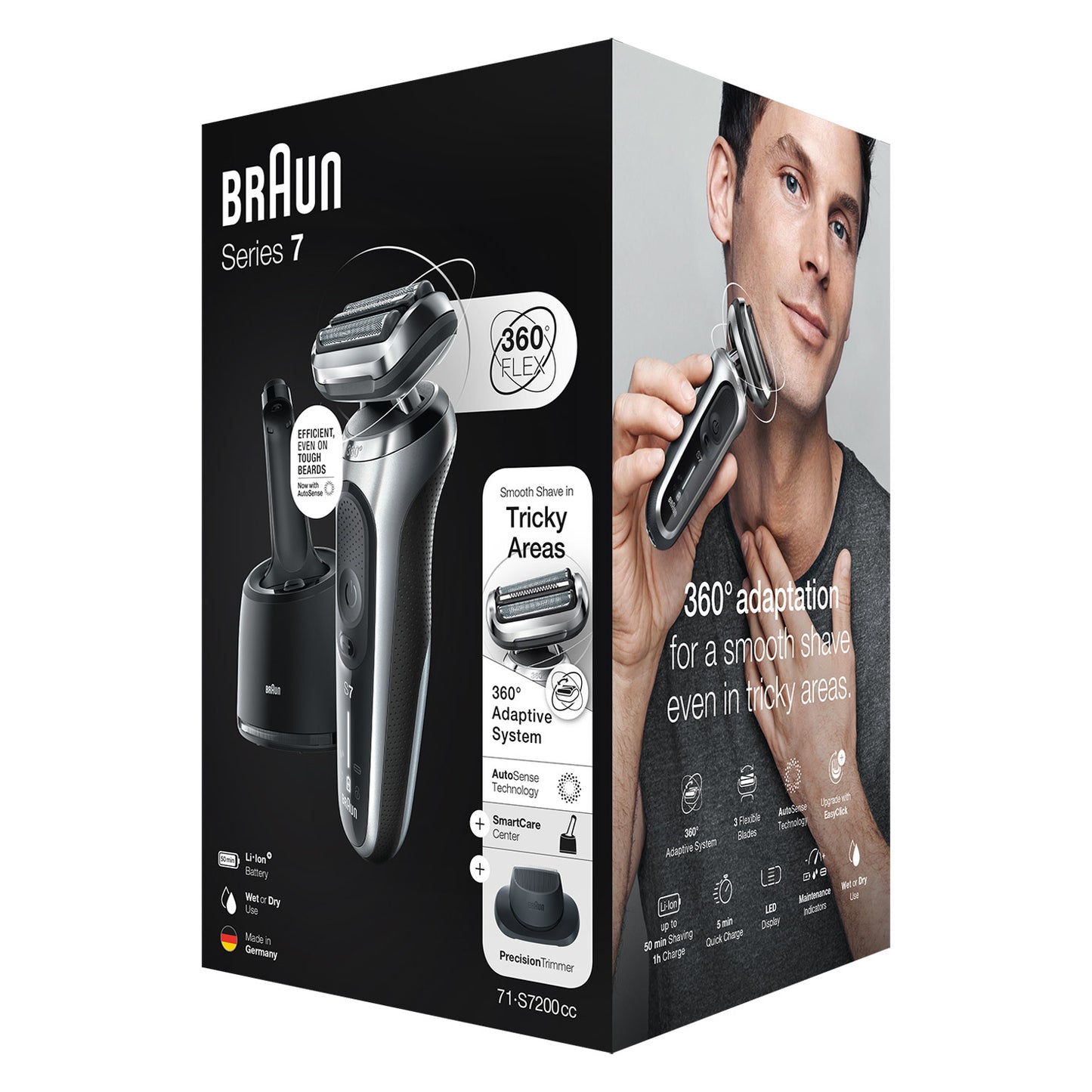 Braun Series 7 71-S7200cc Electric Shaver for Men, Wet & Dry, 360° Flex Head