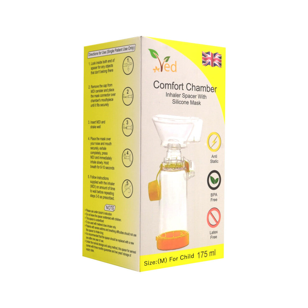 Child Friendly Anti-Static Inhaler Spacer Device Chamber for Metered Dose Inhalers