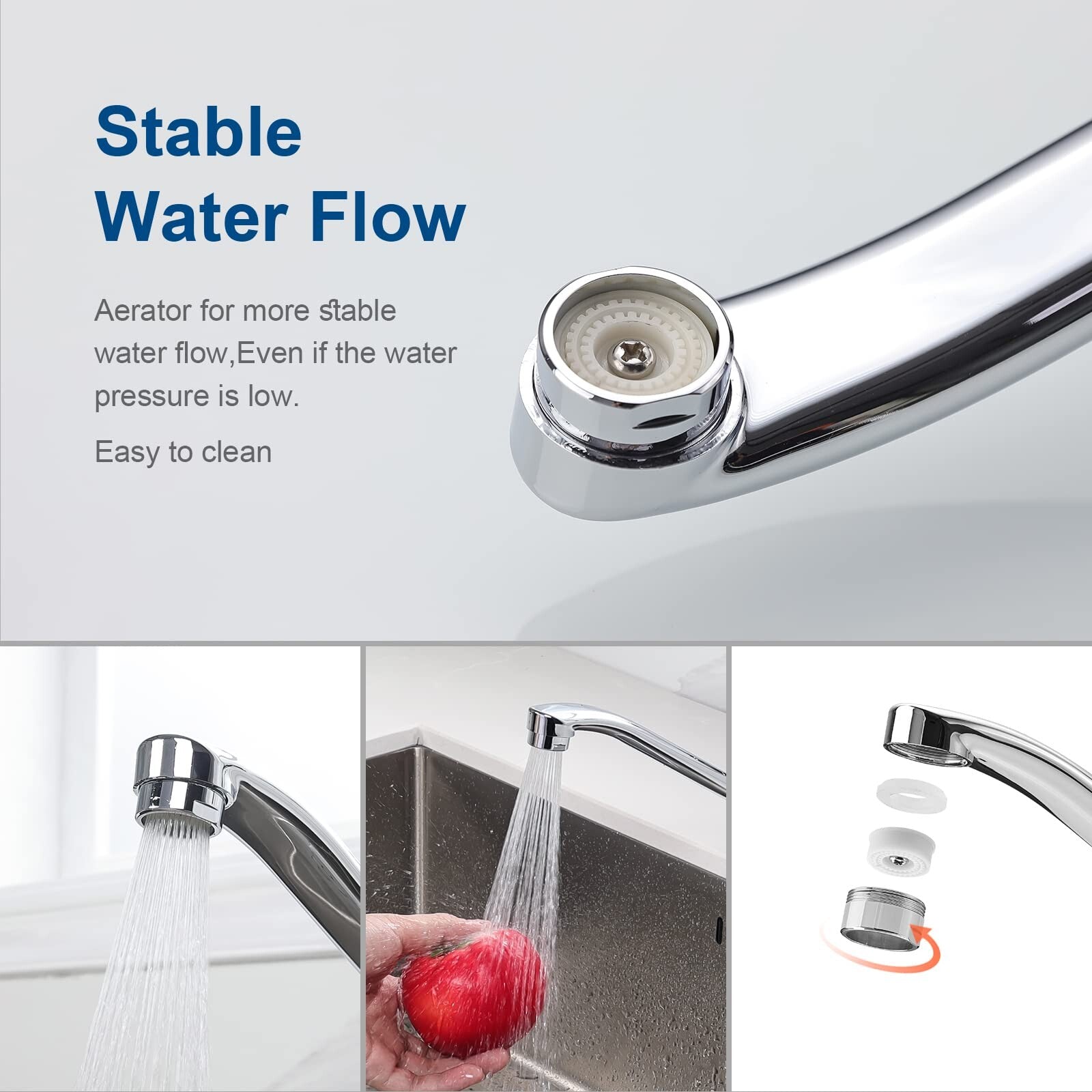 IBERGRIF M14450-98 Low Pressure Kitchen Sink Mixer Tap with 360° Swivel, Brass Chrome