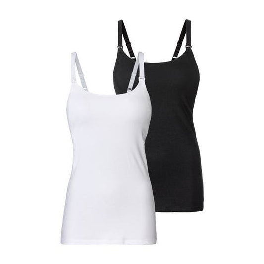 Pack of 2 Esmara Brand Cotton Breastfeeding Tops (White/Black)