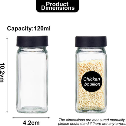 LOOHAOC Glass Spice Jars 24-Pack 120ml Black Lids Labels Funnel