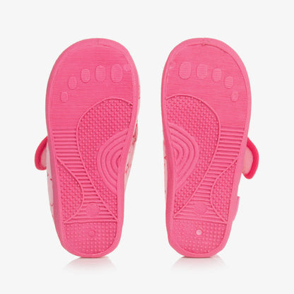 Playshoes Girls Pink Star Velour Slippers with Non-Slip Soles & Velcro Straps