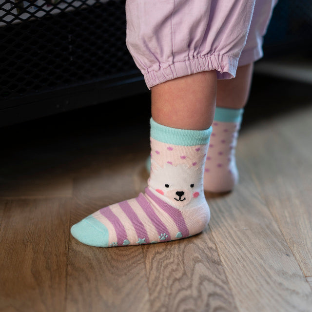 Charming Kids Animal Print 3-Pack Socks: Soft Cotton, Non-Slip Grip