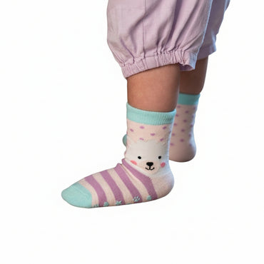 Charming Kids Animal Print 3-Pack Socks: Soft Cotton, Non-Slip Grip