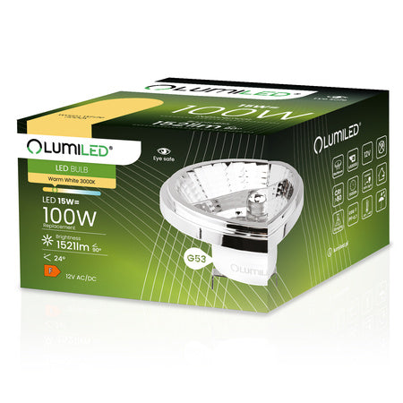 Lumiled G53 AR111 LED Reflector Bulb, 15W (100W Equiv.), 1521lm, Warm 3000K, 12V