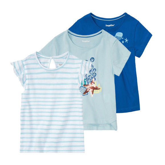 lupilu Girls' T-Shirt 3‑Pack 100% Cotton