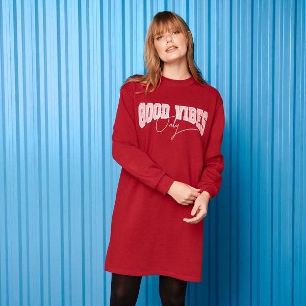 Esmara Women's Fleece Sweatshirt Dress 435693 Red