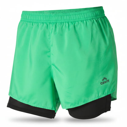 Crivit Men's Double-Layer Sports Shorts Green Size M
