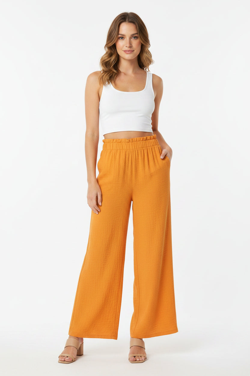 Esmara 461992 M Wide-Leg Crushed Fabric Trousers Orange