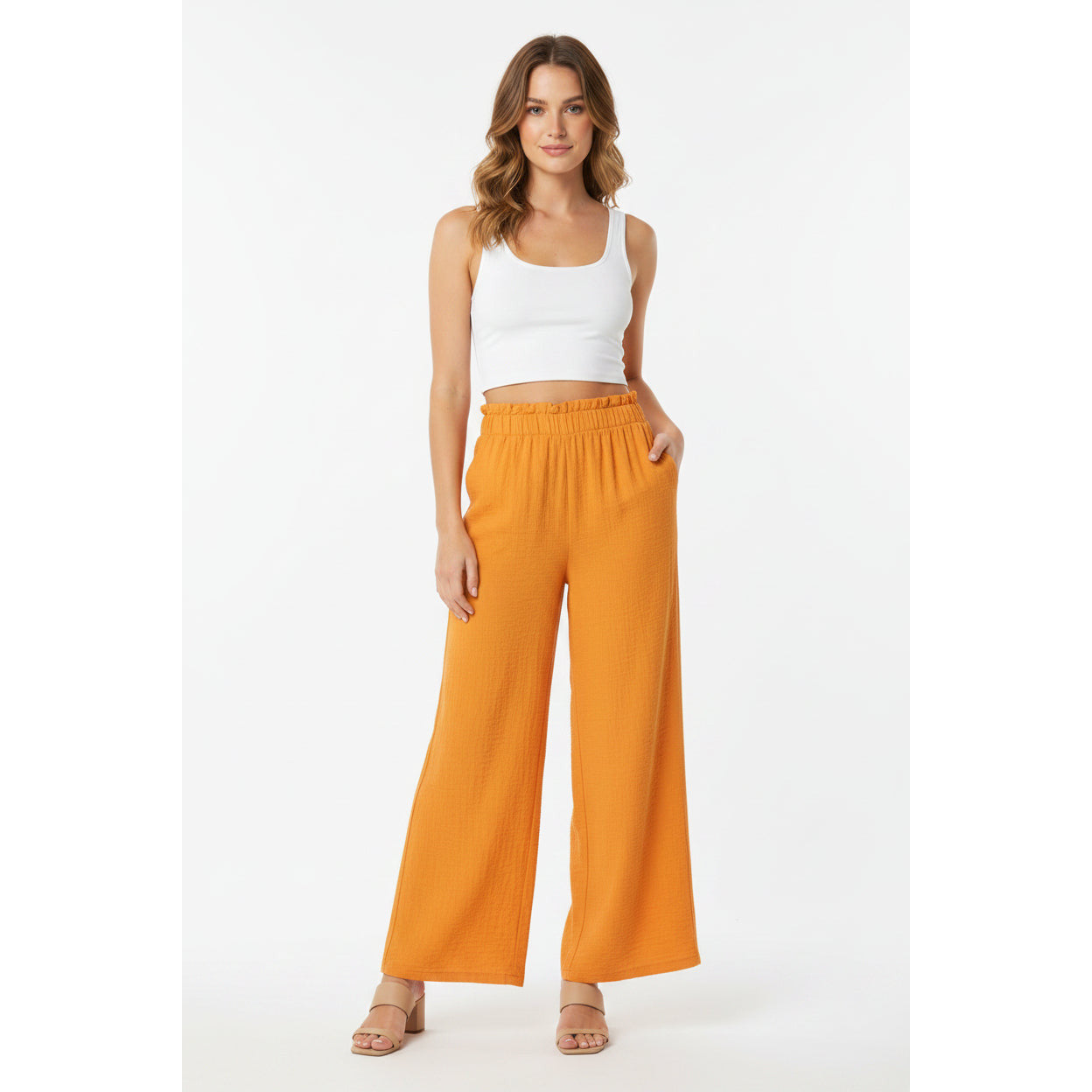 Esmara 461992 M Wide-Leg Crushed Fabric Trousers Orange