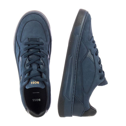 Stylish Men's BOSS Baltimore Tenn Dark Blue Leather-Textile Lace-Up Sneakers