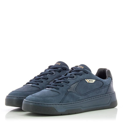 Stylish Men's BOSS Baltimore Tenn Dark Blue Leather-Textile Lace-Up Sneakers