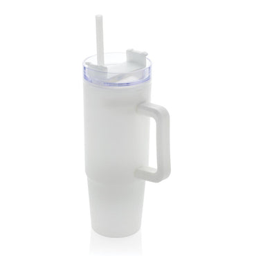 Spacious 30oz White Travel Mug with Handle Straw | Recycled Plastic Cup