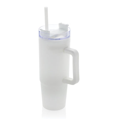 Spacious 30oz White Travel Mug with Handle Straw | Recycled Plastic Cup