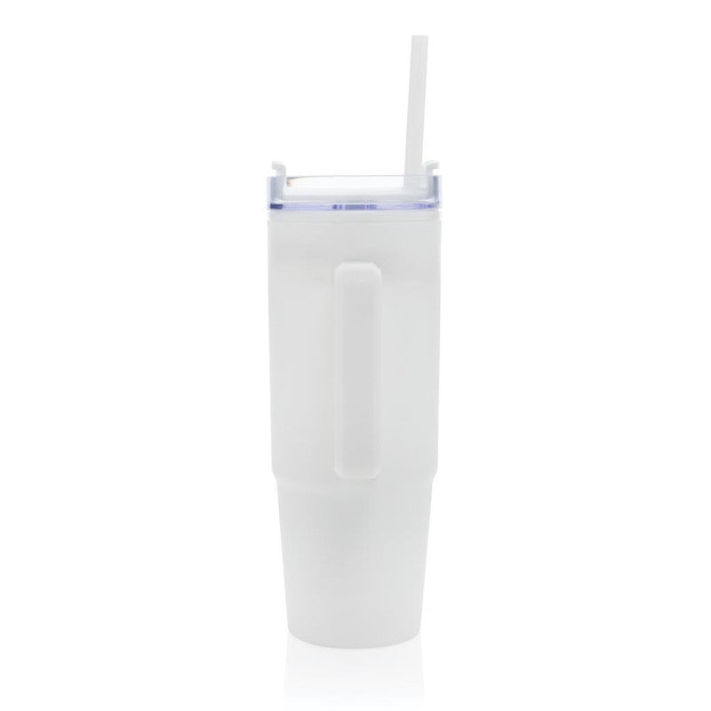 Spacious 30oz White Travel Mug with Handle Straw | Recycled Plastic Cup