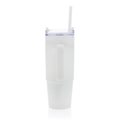 Spacious 30oz White Travel Mug with Handle Straw | Recycled Plastic Cup