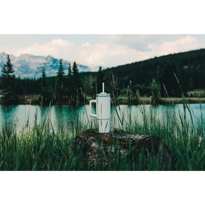 Spacious 30oz White Travel Mug with Handle Straw | Recycled Plastic Cup