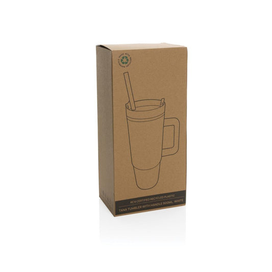 Spacious 30oz White Travel Mug with Handle Straw | Recycled Plastic Cup