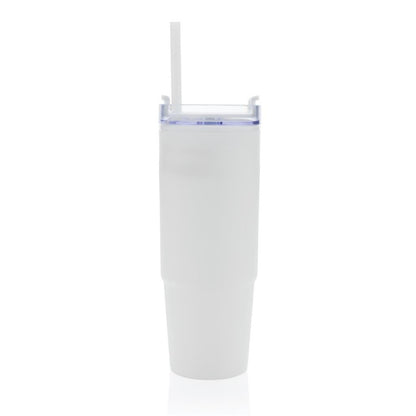 Spacious 30oz White Travel Mug with Handle Straw | Recycled Plastic Cup