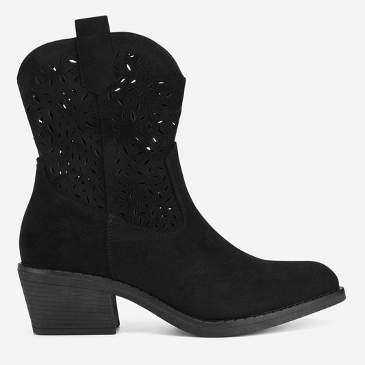 Chic Black Western Ankle Boots with Pointed Toe, Zipper, Block Heel