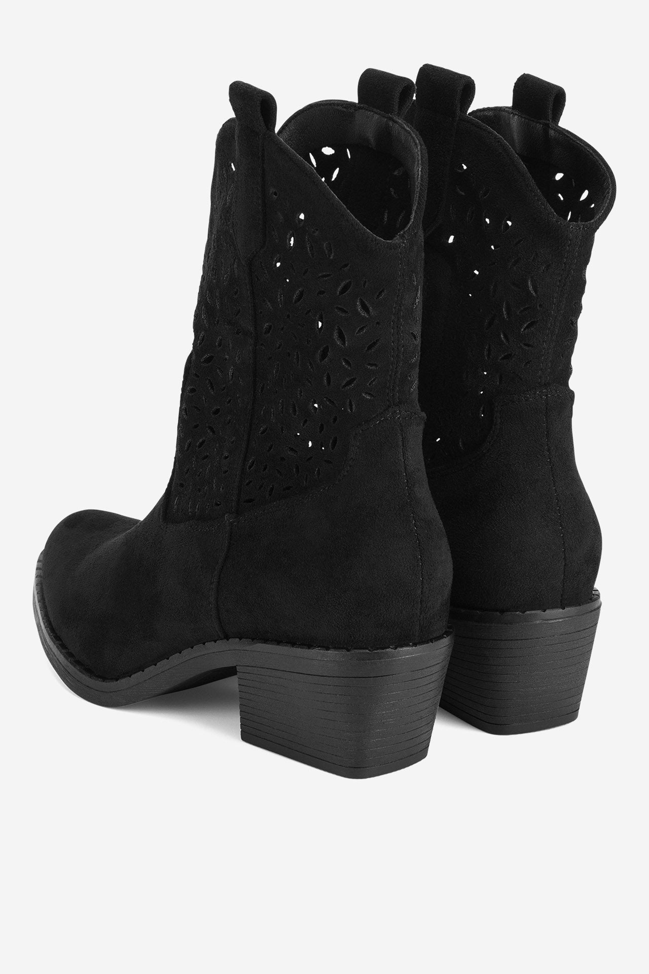 Chic Black Western Ankle Boots with Pointed Toe, Zipper, Block Heel