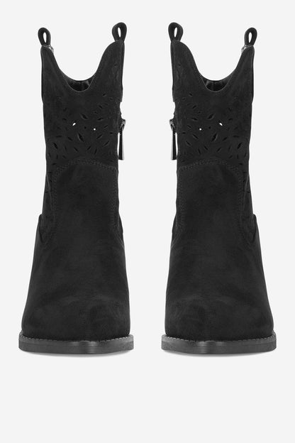 Chic Black Western Ankle Boots with Pointed Toe, Zipper, Block Heel