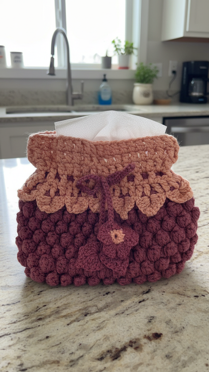 Handmade Crochet Purple - Pink Tissue Box Cover