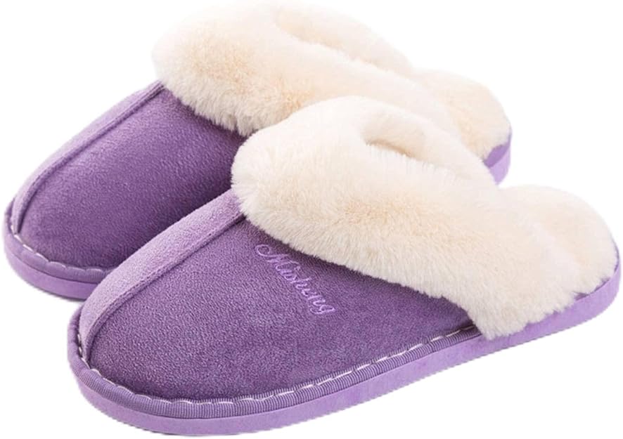 HomeTop Women's Microsuede Faux Fur Memory Foam Slippers.