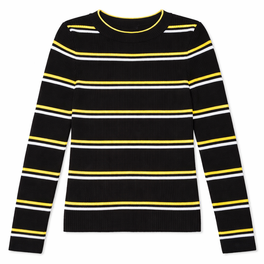 Round Neck black & yellow striped long-sleeve sweater