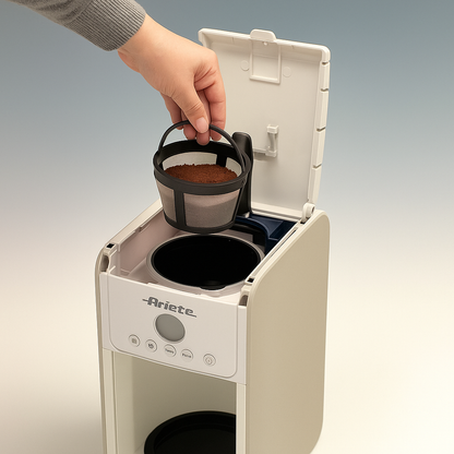 Ariete Vintage Beige Drip Coffee Maker, Programmable 4-12 Cup, Anti-Drip