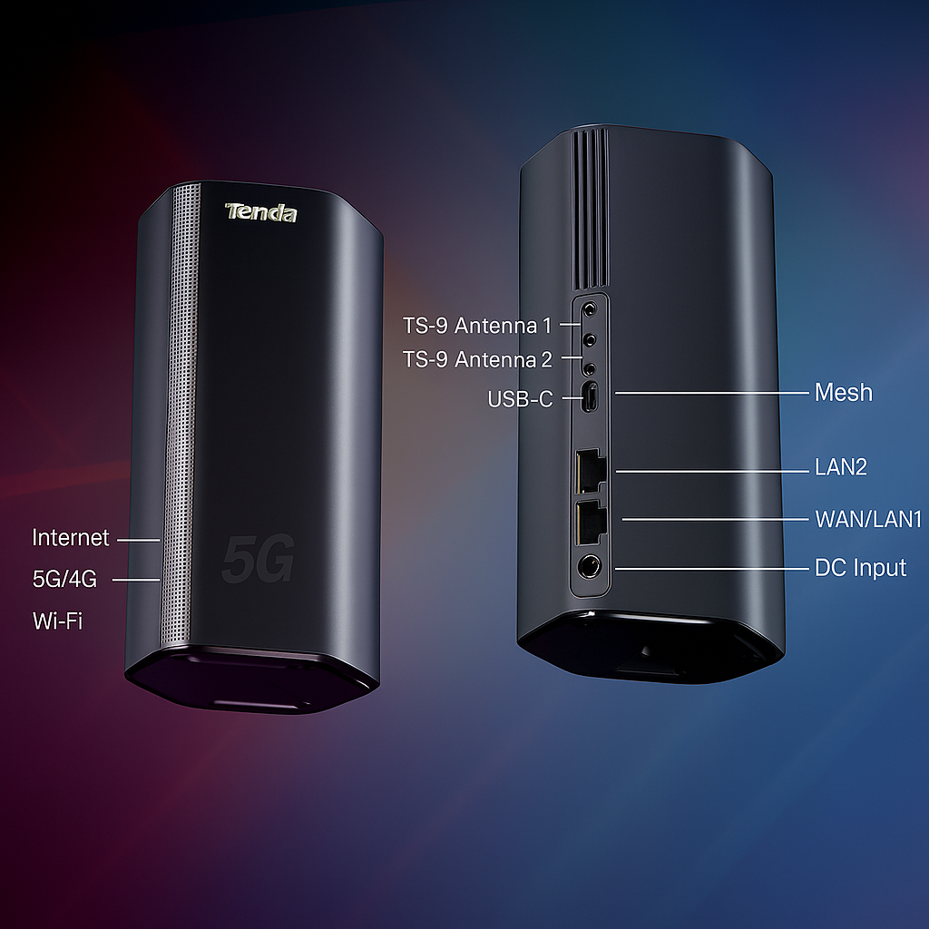 Tenda 5G03 Wi‑Fi 6 AX1800 5G LTE Router with Dual Gigabit