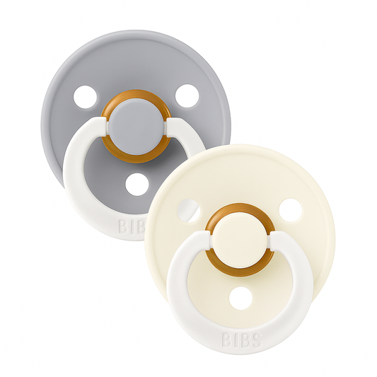 BIBS Colour Glow 2-Pack: Vanilla & Cloud Orthodontic Natural Rubber Pacifiers