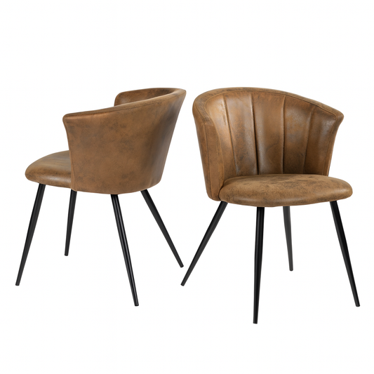 Homy Casa Doncic Vintage Brown Suede Fabric Dining Chairs - Pair