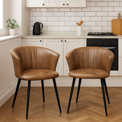 Homy Casa Doncic Vintage Brown Suede Fabric Dining Chairs - Pair