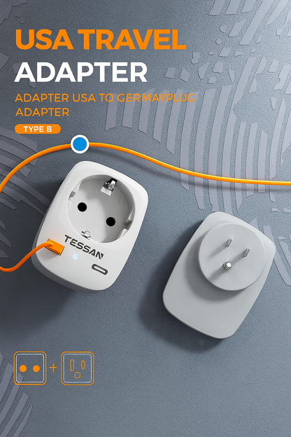 Compact USA Travel Adapter with USB-C and USB-A Ports, 3-in-1 Design