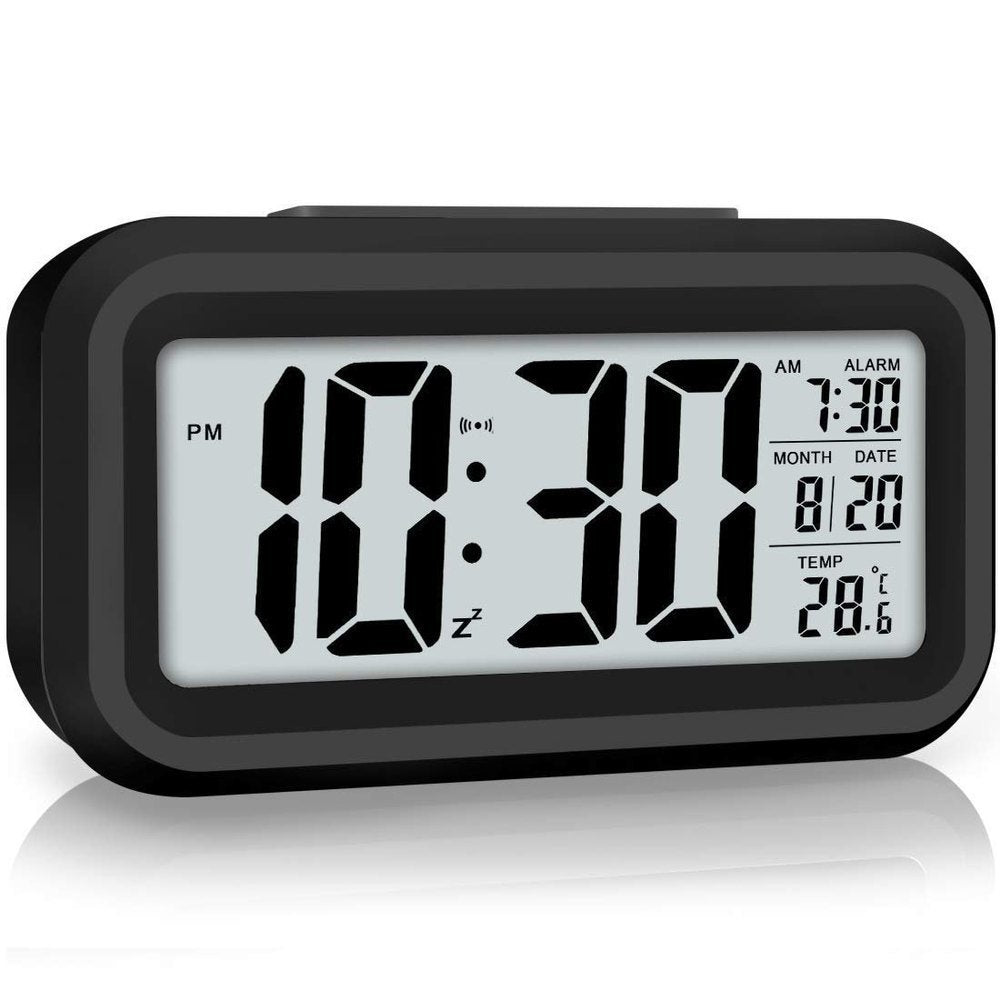 Digital LCD Alarm Clock with Temperature Display Black