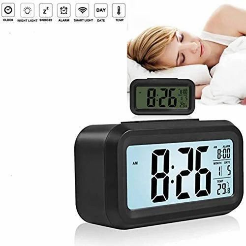 Digital LCD Alarm Clock with Temperature Display Black