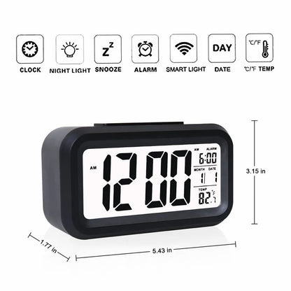 Digital LCD Alarm Clock with Temperature Display Black
