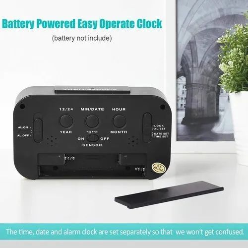Digital LCD Alarm Clock with Temperature Display Black