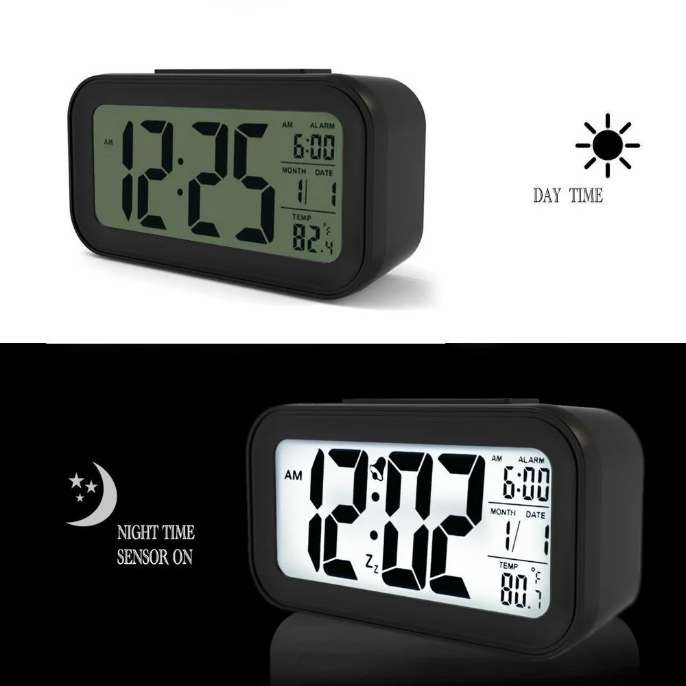 Digital LCD Alarm Clock with Temperature Display Black