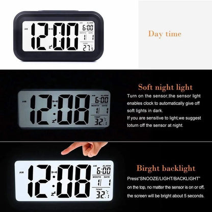 Digital LCD Alarm Clock with Temperature Display Black