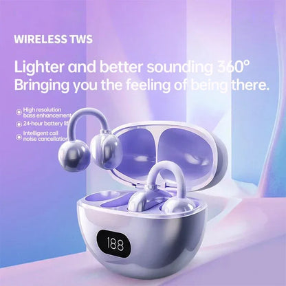 Purple Wireless Clip-On Headphones: Bluetooth 5.4, IPX5 Waterproof, 24-Hour Battery - Gomix Brands Outlet