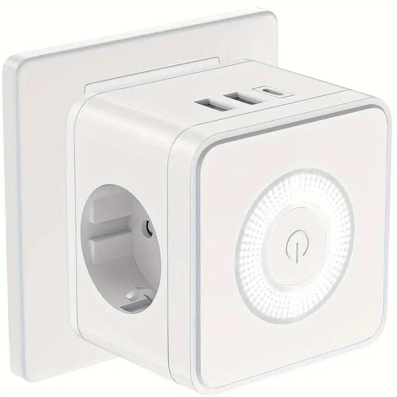 Cube Multifunctional Socket 3x USB LED Night Light White