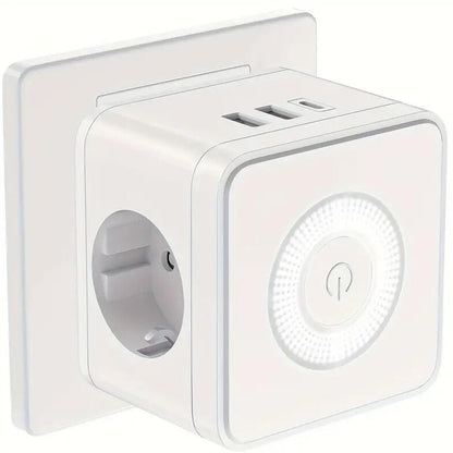 Cube Multifunctional Socket 3x USB LED Night Light White