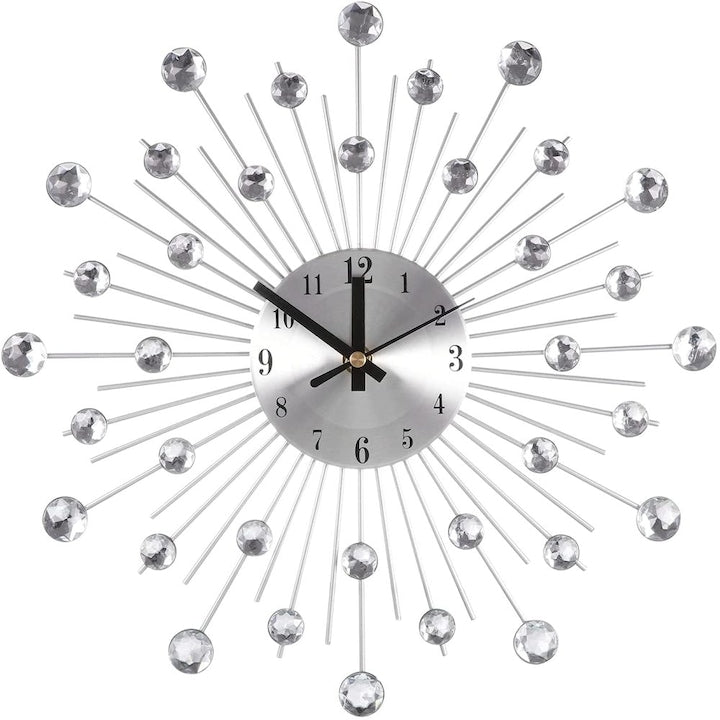 Modern Silent 3D Diamond Metal Wall Clock, Asymmetric Design, Silver, 33x33cm
