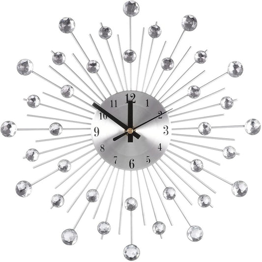 Modern Silent 3D Diamond Metal Wall Clock, Asymmetric Design, Silver, 33x33cm